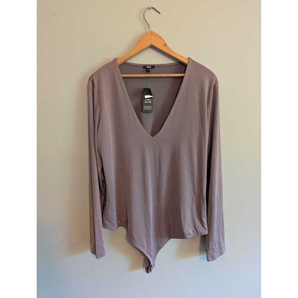 Express Body Contour Long Sleeve V-Neck Bodysuit Taupe Mauve XL 09610026